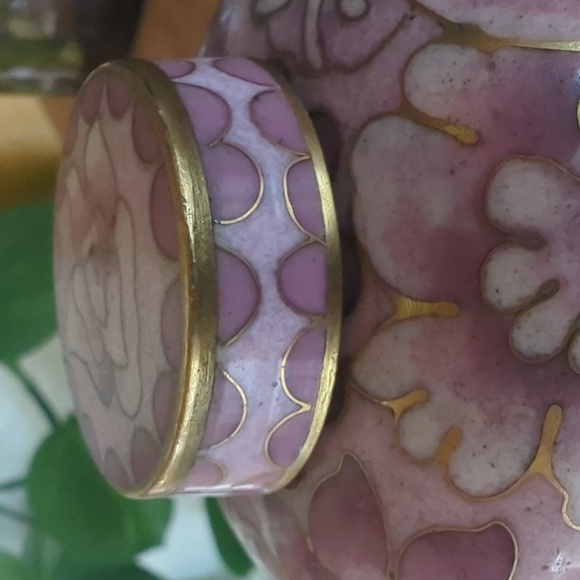 Vintage Pink Floral Cloisonné Vase/Jar - Picture 9 of 17